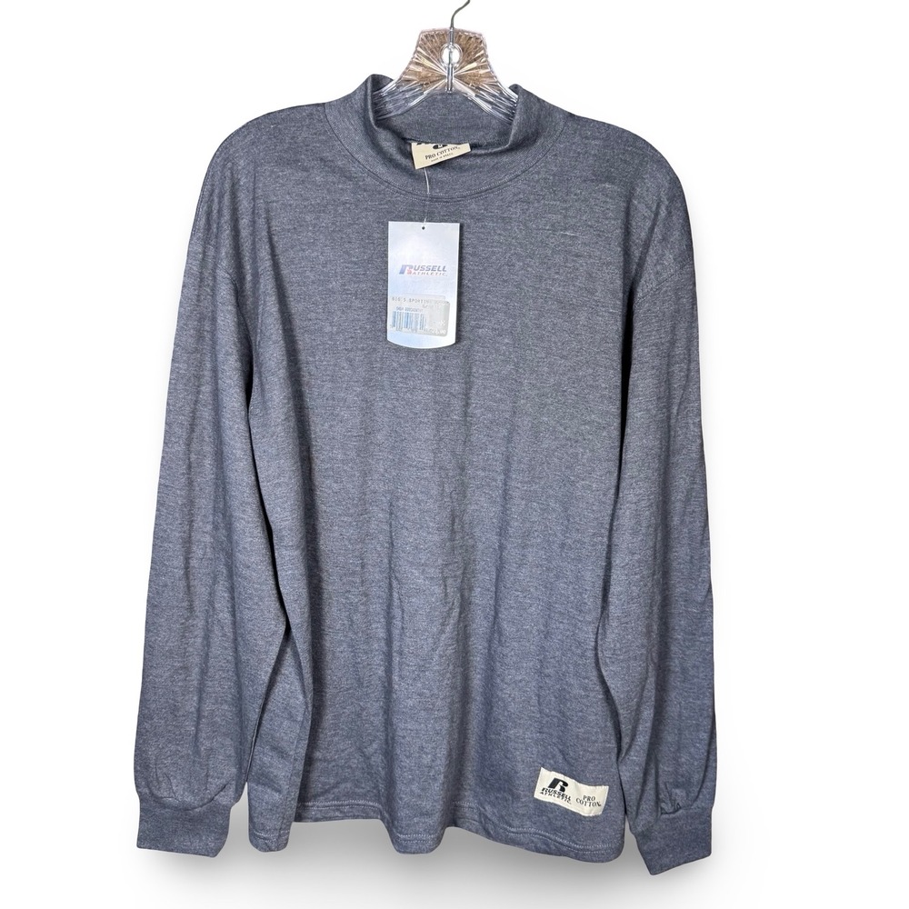 Vintage Russell Athletic Pro Cotton Mens Medium Mock Neck Long Sleeve Gray NWT